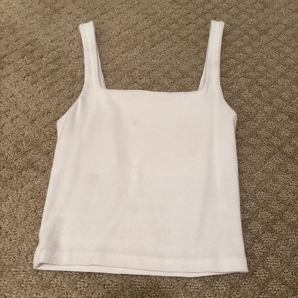 Zara White Ribbed Cropped Tank